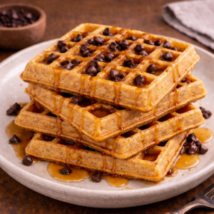 Waffles Clásicos con Miel y Chips de Chocolate