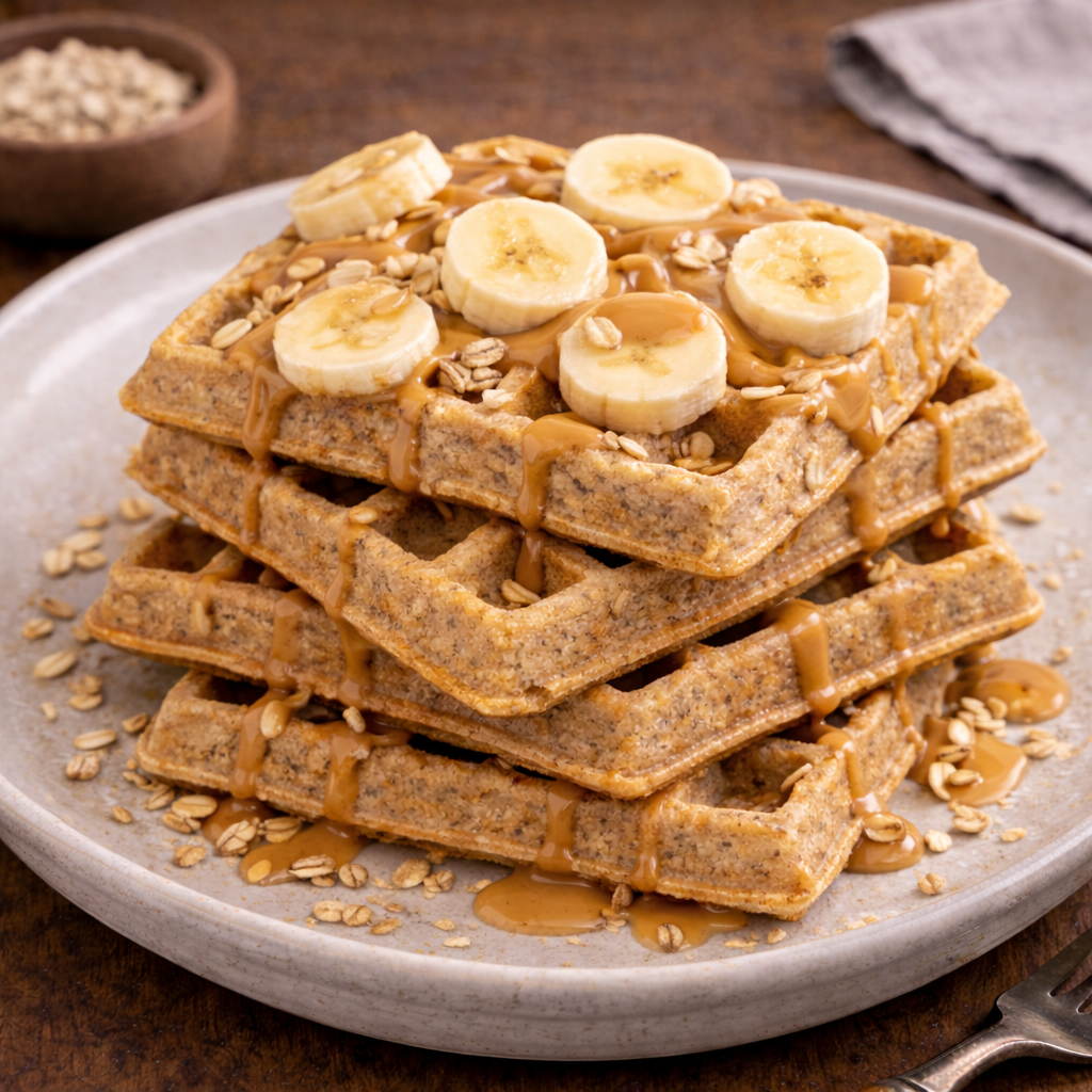 Waffles de Avena y Banana con Mantequilla de Maní