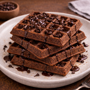 Waffles de Cacao con Salsa de Chocolate Amargo