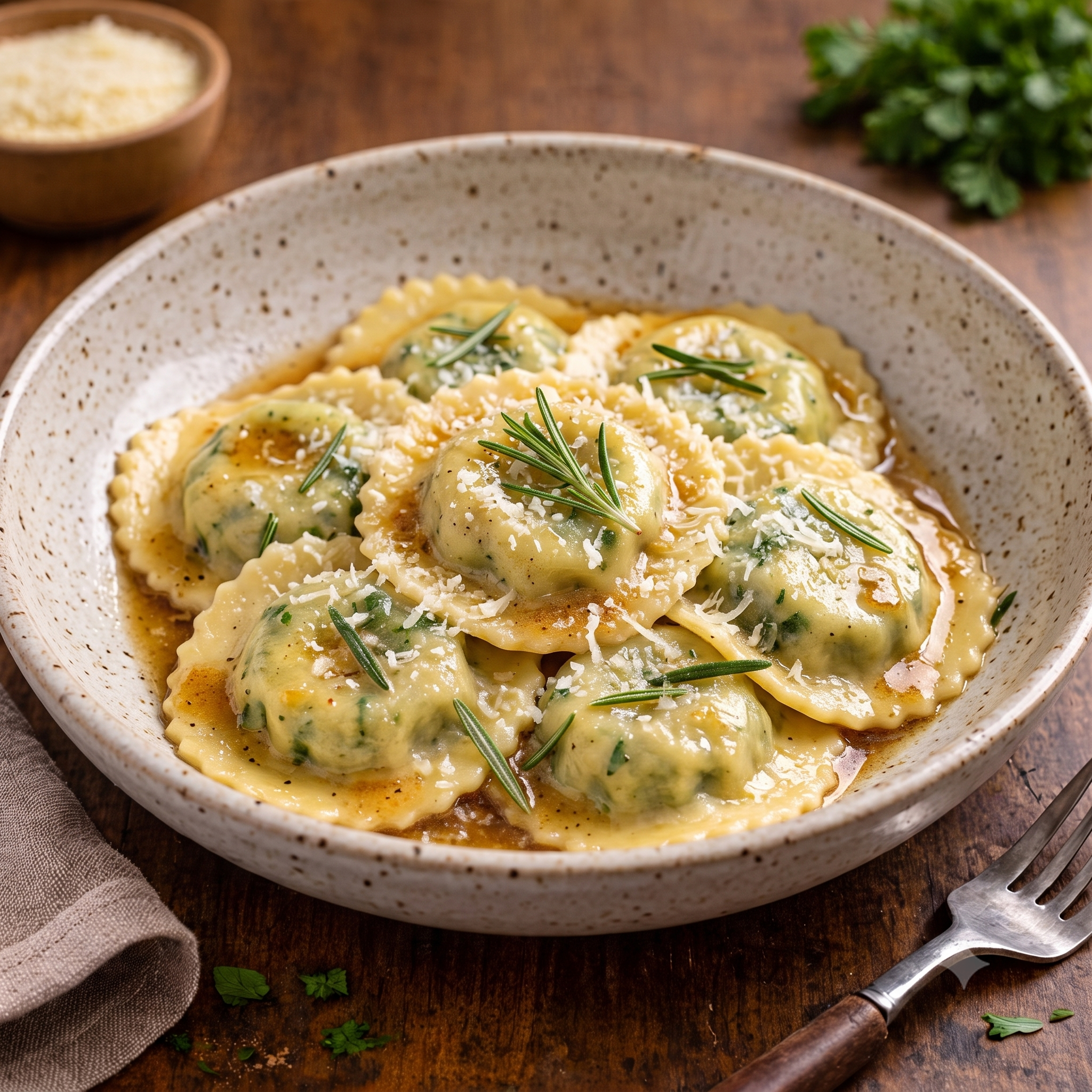 Raviolónes de Osobuco con Salsa de Manteca y Romero
