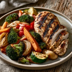 Pechuga Grillada con Vegetales Salteados