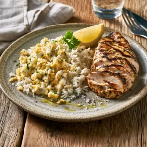 Pechuga Grillada con Arroz y Huevo