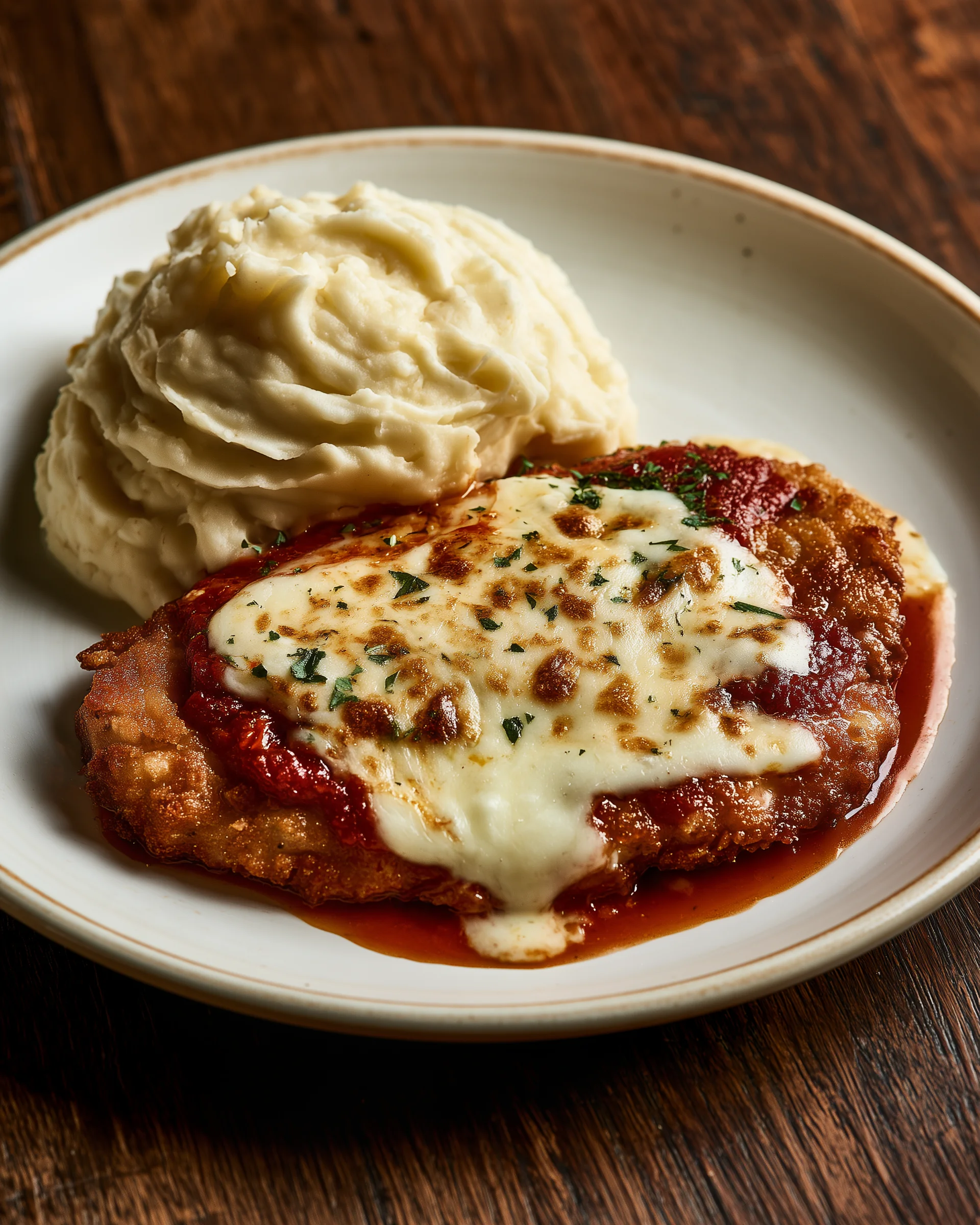 Milanesa de Pollo Napolitana con Puré Suave de Papa